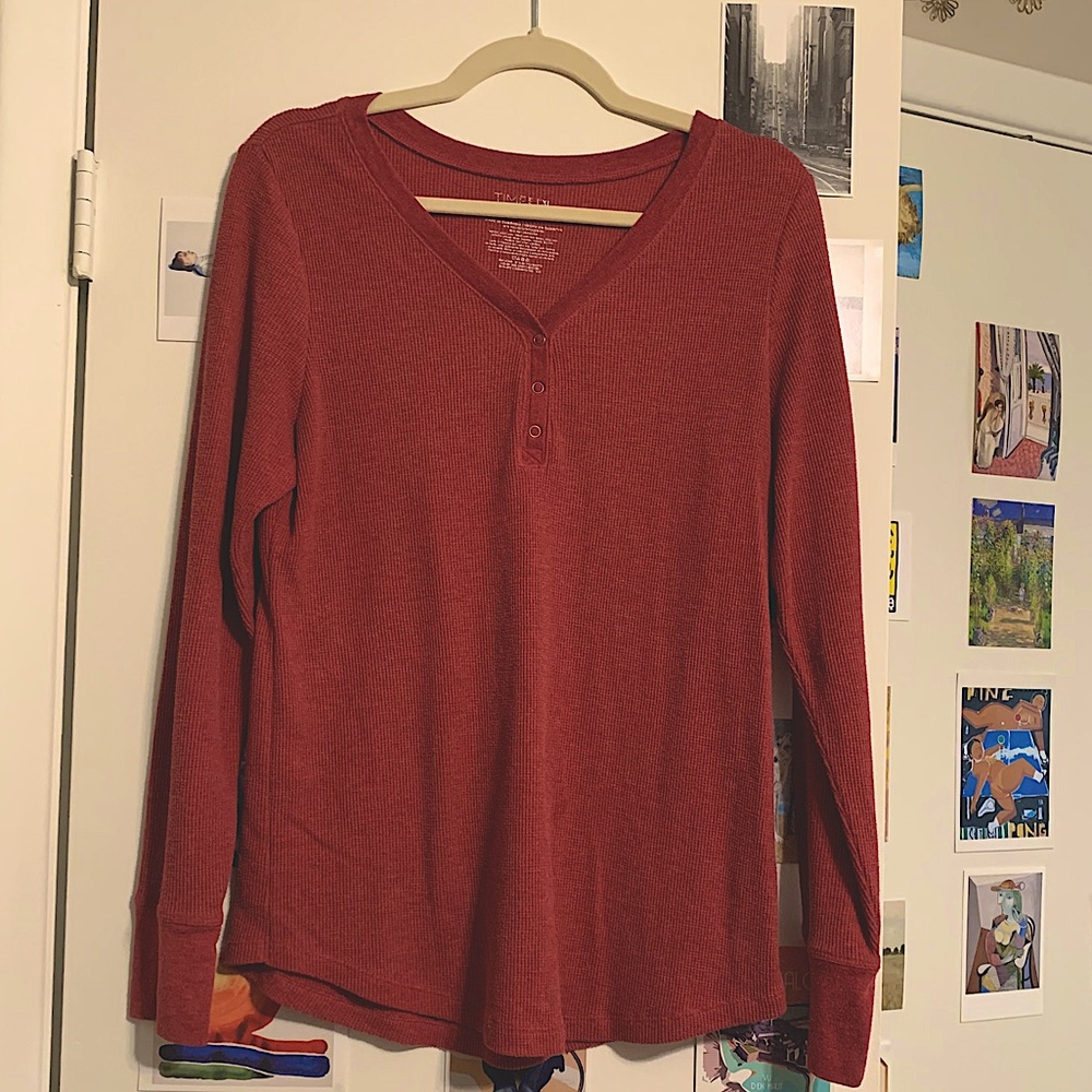 Berry pink henley long-sleeve tee